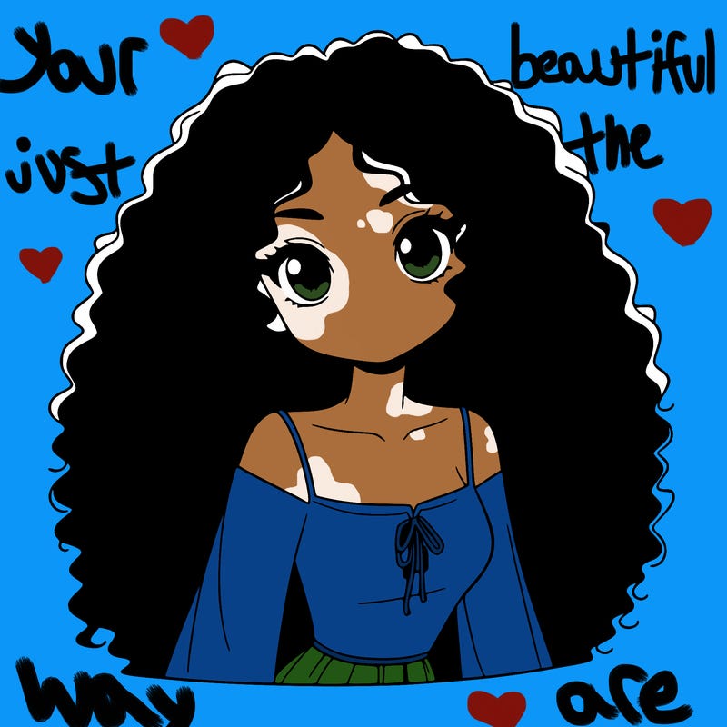 a black anime girl with long afro hair