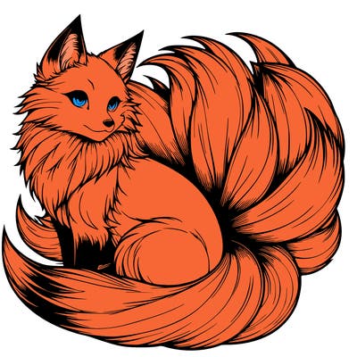 realistic detailed 9 tailed anime fox
