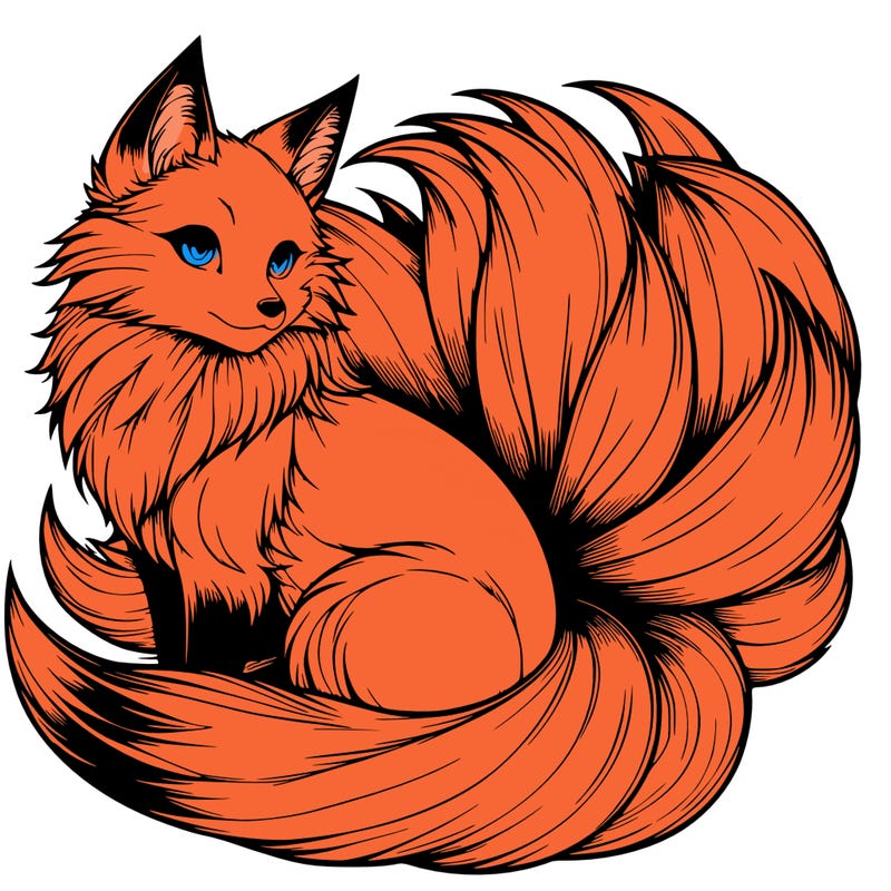 realistic detailed 9 tailed anime fox