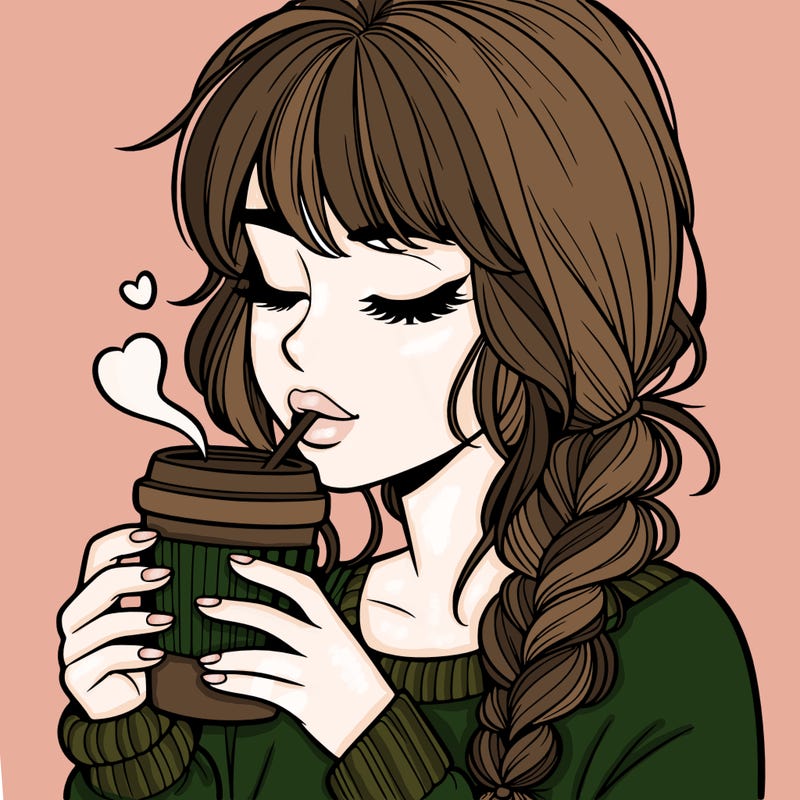 realistic girl drinking coffee