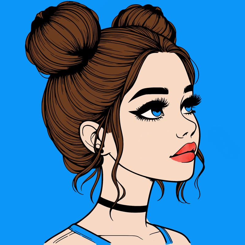 realistic girl with buns on the top of her head