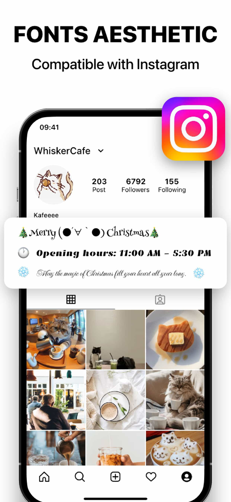 Ästhetische Schriftarten, die auf einem Instagram-Profil-Mockup innerhalb eines iPhones angezeigt werden.