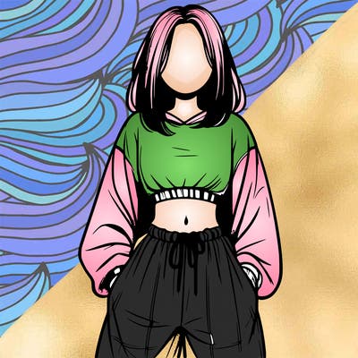 realistic girl faceless with baggy pants and a crop top