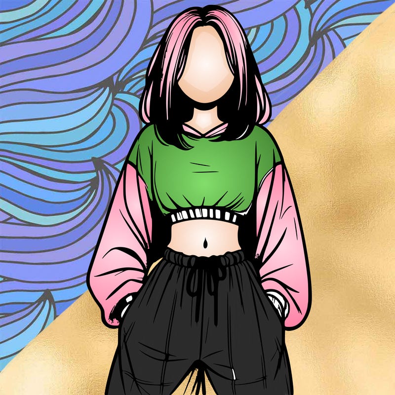 realistic girl faceless with baggy pants and a crop top