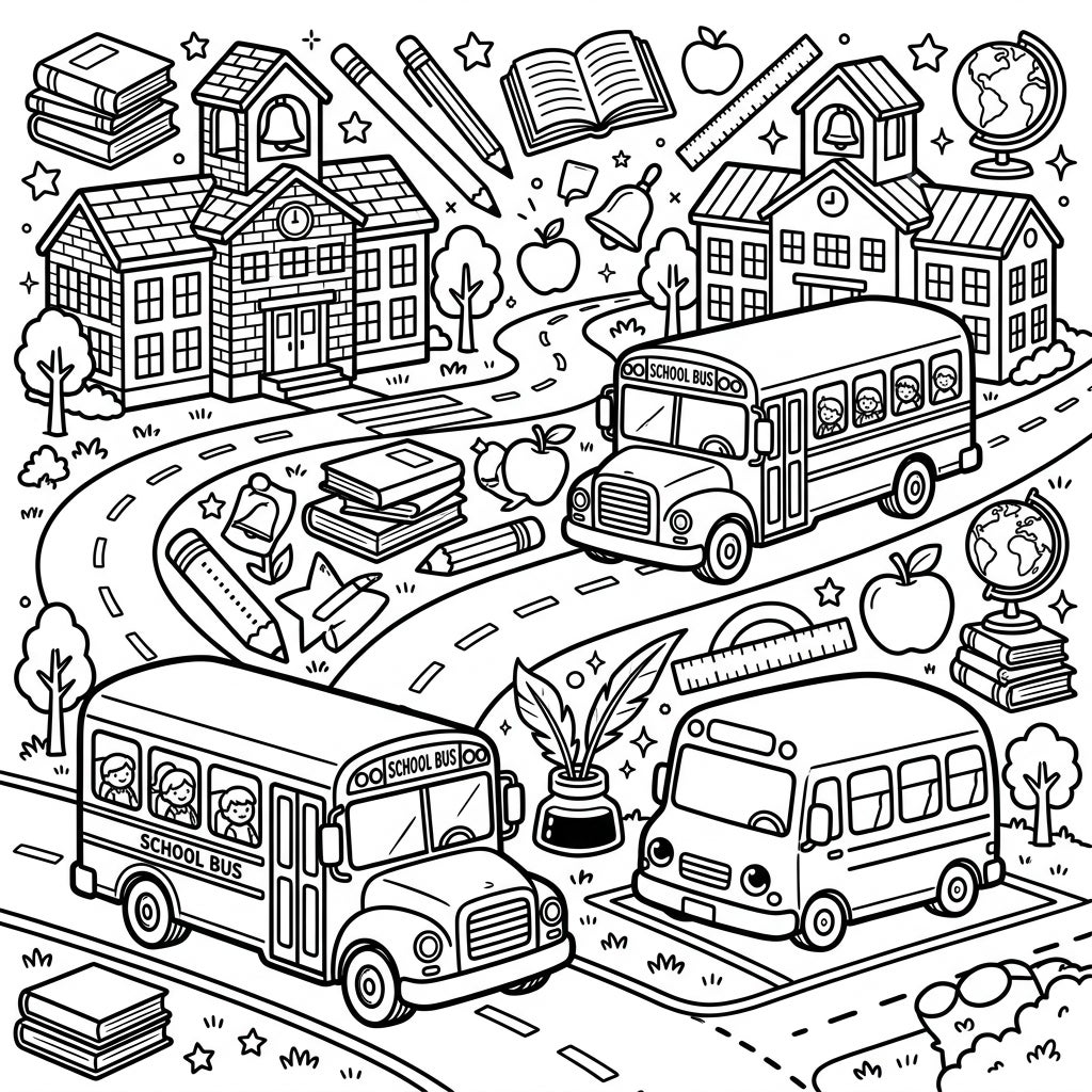 School Buses Coloring Page - Free Printable Fun — Color Pop