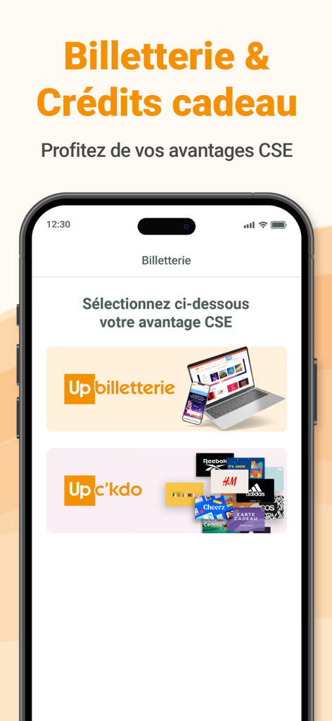 UpKonnect - UpKonnect mobile app interface for employee ticketing and gift credit benefits