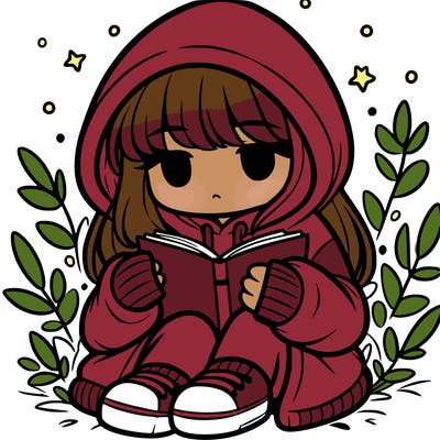 girl in oversized hoodie reading a book
