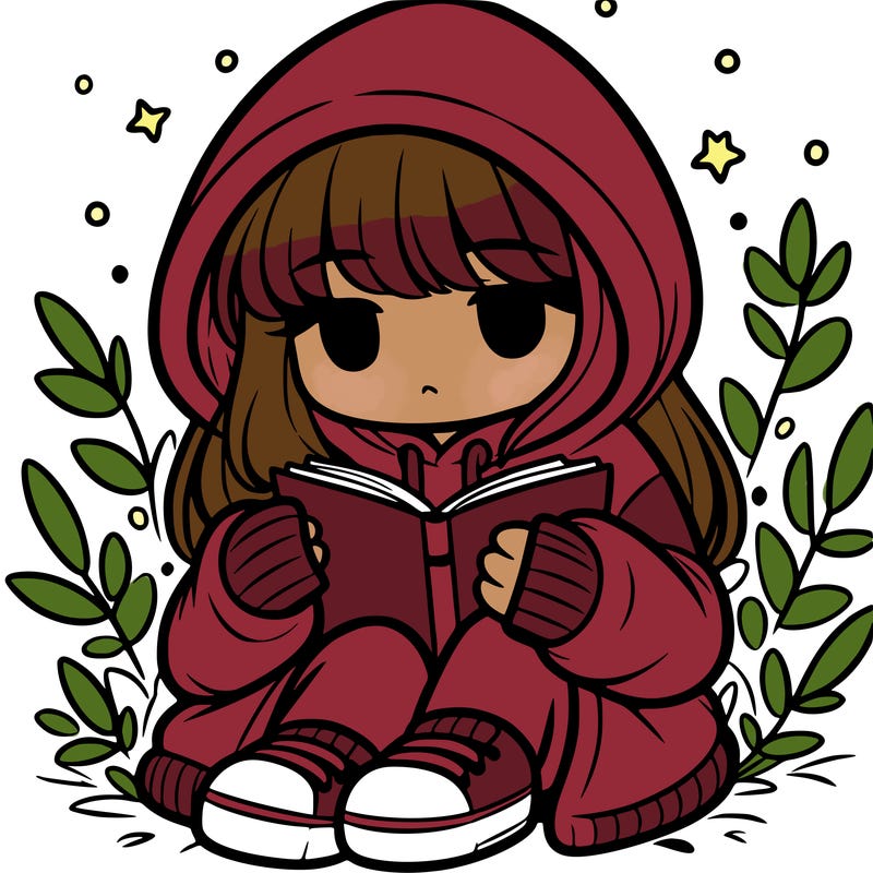 girl in oversized hoodie reading a book