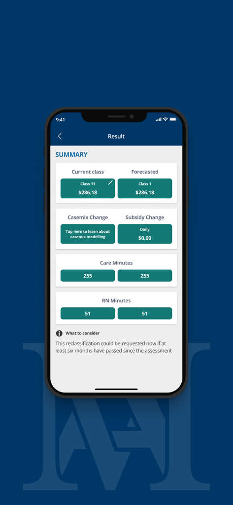 Mirus AN-ACC Calculator - Mirus AN-ACC Calculator results summary screen showing classification and funding data