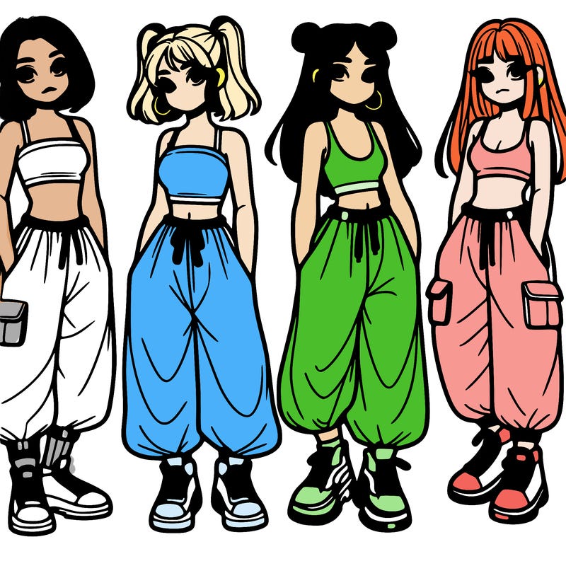 girls with crop top with baggy pants