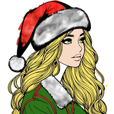 realistic girl in santa hat