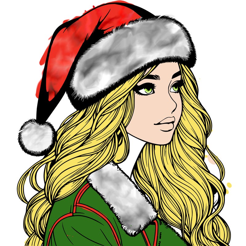 realistic girl in santa hat