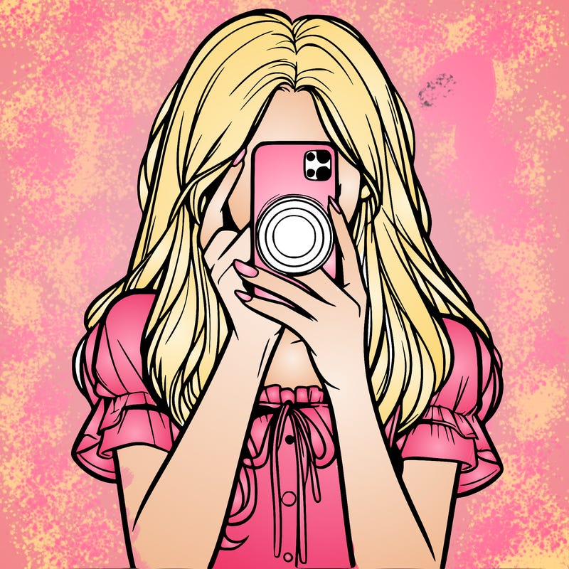 a realistic girl holding her phone taking pictures