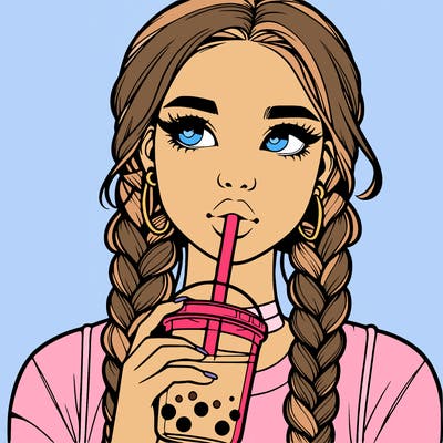 realistic girl with braided hair drinking boba
