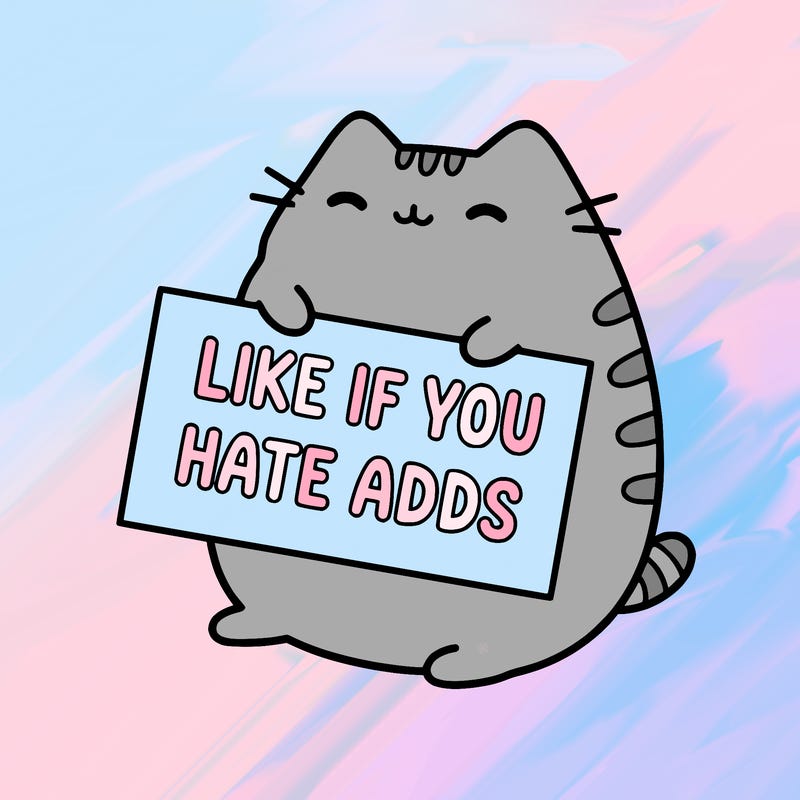 a kawii pusheen cat holding a sign that says like if you hate adds