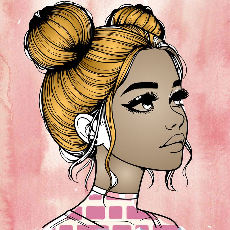 realistic girl with buns on the top of her head