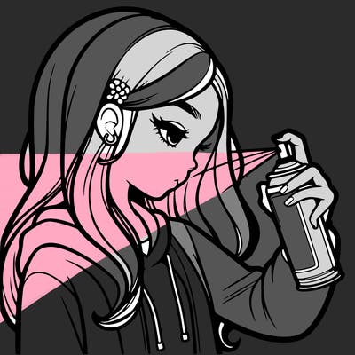 a realistic girl spray painting