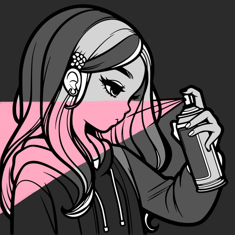 a realistic girl spray painting