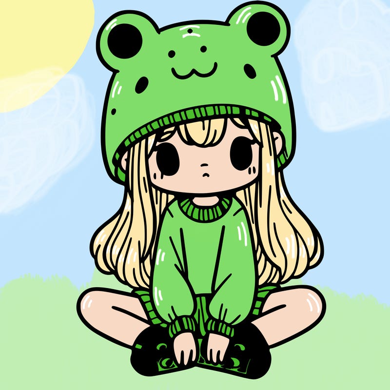 a girl wearing a frog hat and some frog socks