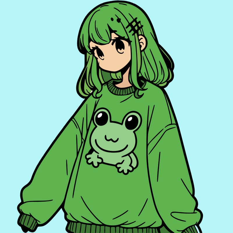 girl wearing frogging sweatshirt