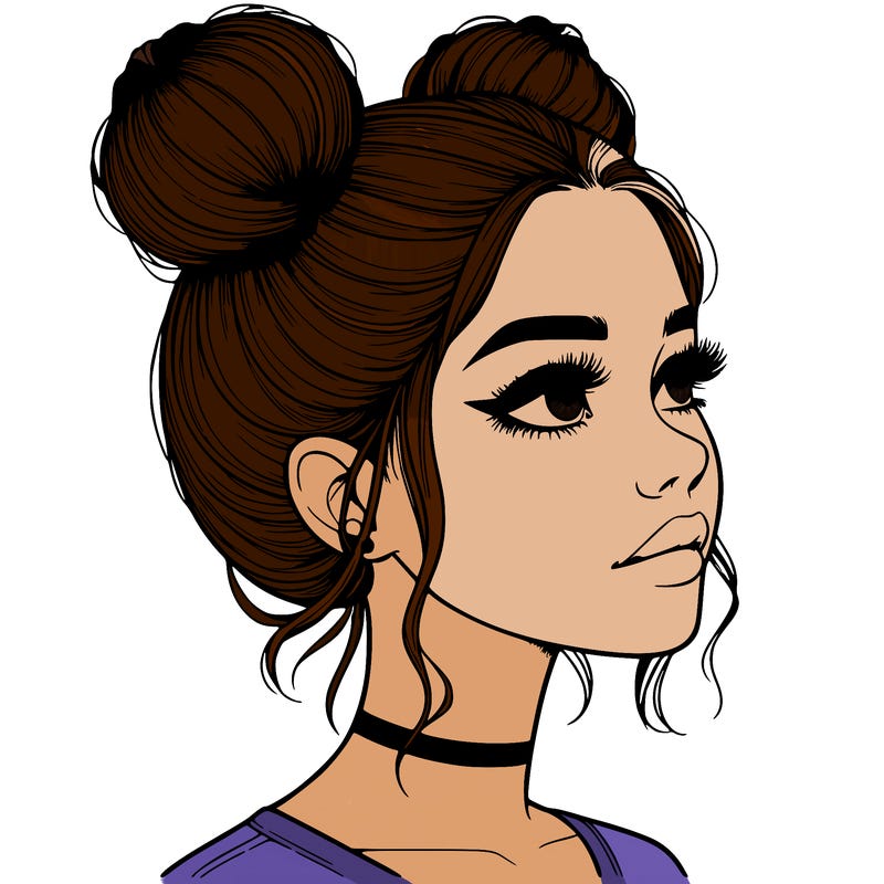 realistic girl with buns on the top of her head