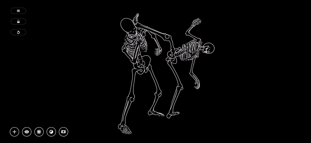 Manikin - Two white outlined skeletons in a dynamic combat pose on a black background
