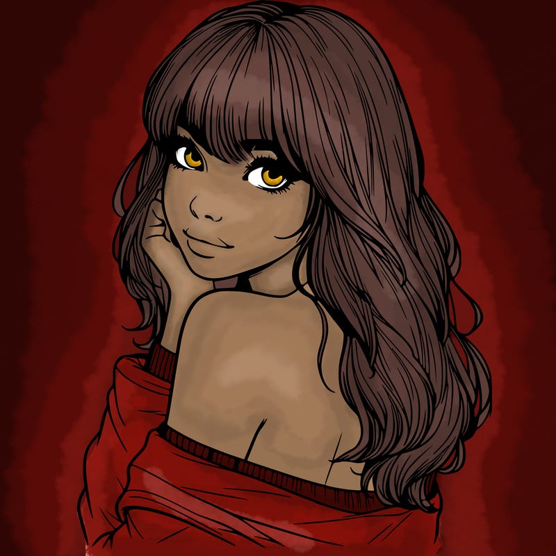 realistic girl with bangs looking over her shoulder