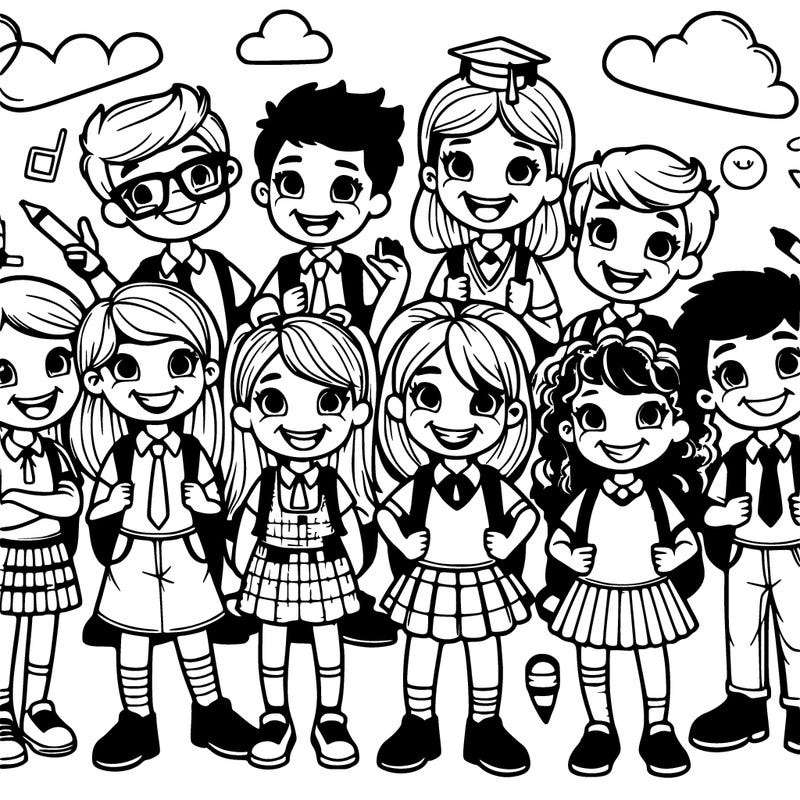 schoolphoto with happy children- detailed