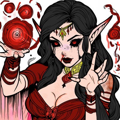 realistic scary beautiful elf sorceress casting spell