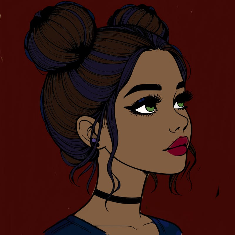 realistic girl with buns on the top of her head