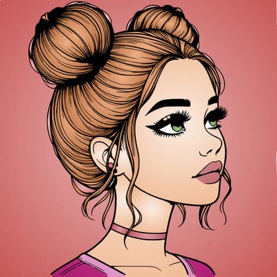 realistic girl with buns on the top of her head