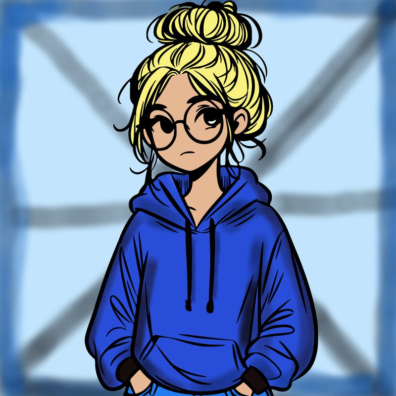teen girl with a messy bun and glasses wearing a loose hoodie and jeans