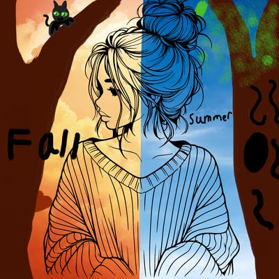 realistic girl wearing a messy bun and an oversized sweater