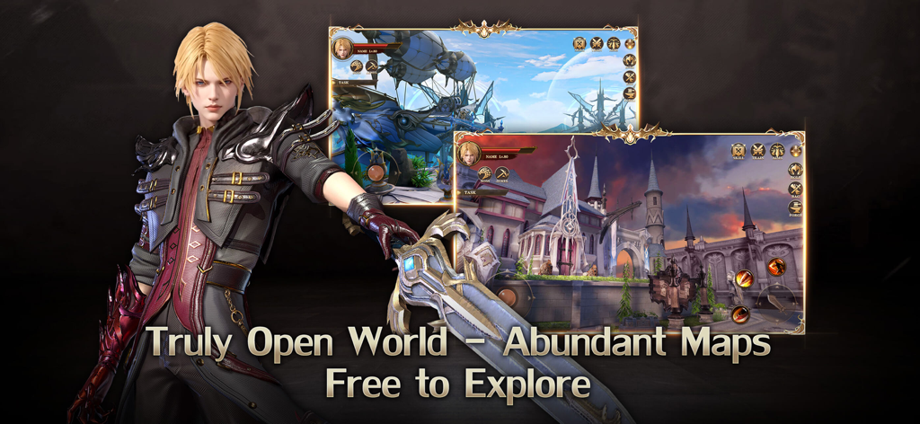 Dark Hunter: Origin - Male warrior character standing in front of open world fantasy landscapes from the game Dark Hunter Origin