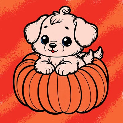 cute little puppy in a pumpkin
