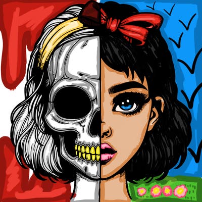 realistic girl with half skull mask