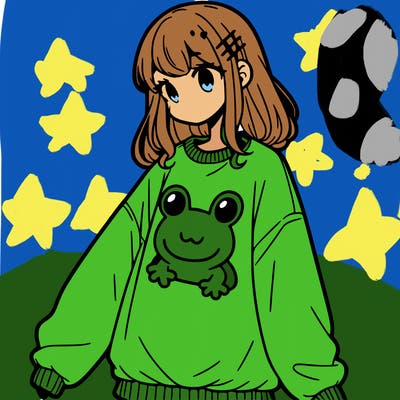girl wearing frogging sweatshirt