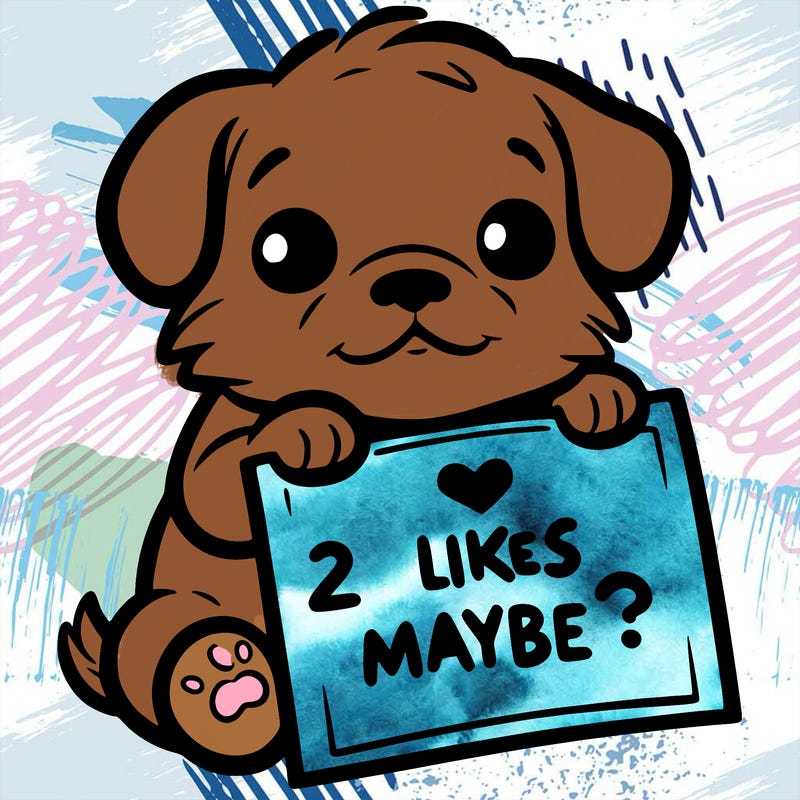 a puppy holding a sign that says 2 likes maybe?