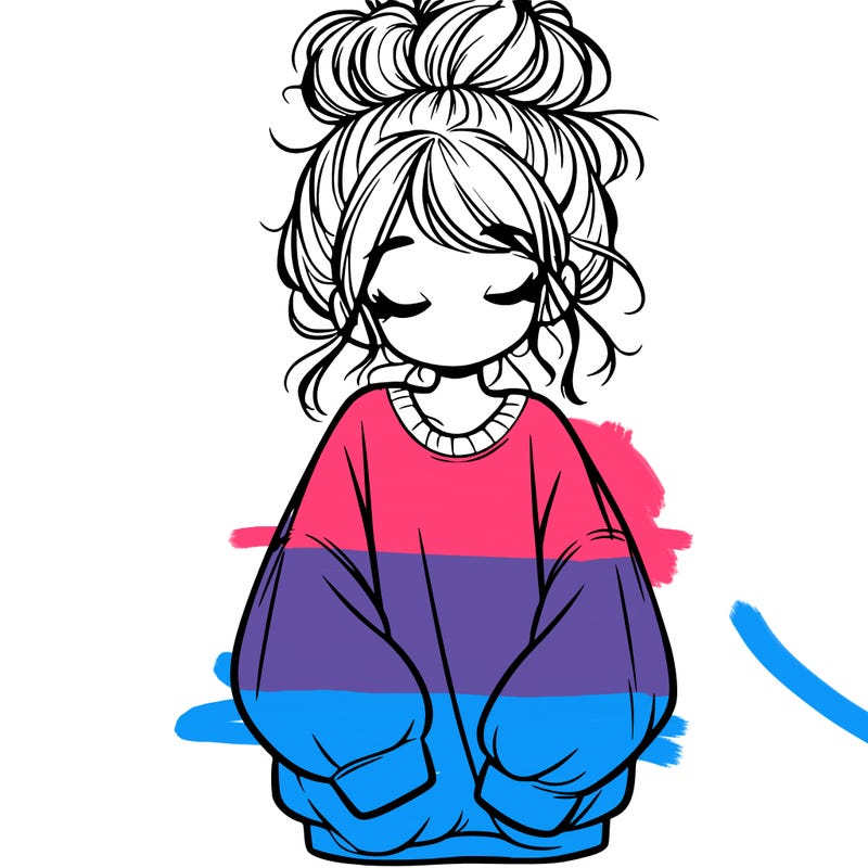 girl with baggy sweatshirt and messy bun