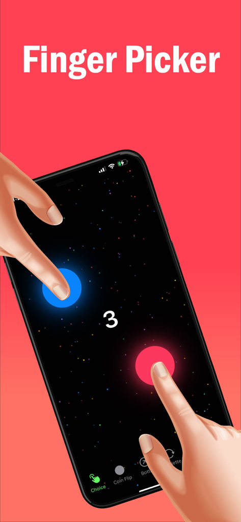 Chooser - Finger Picker - Smartphone screen displaying the finger picker tool with two fingers making a random choice