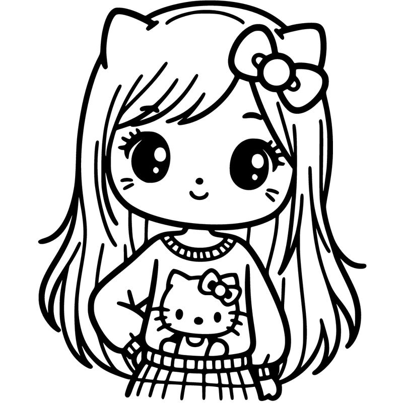 a girl with a hello kitty top