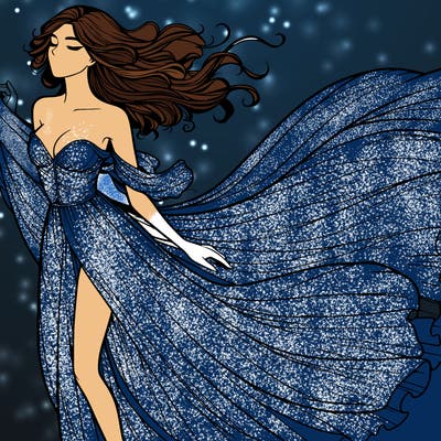 realistic woman in dress flowing the the wind