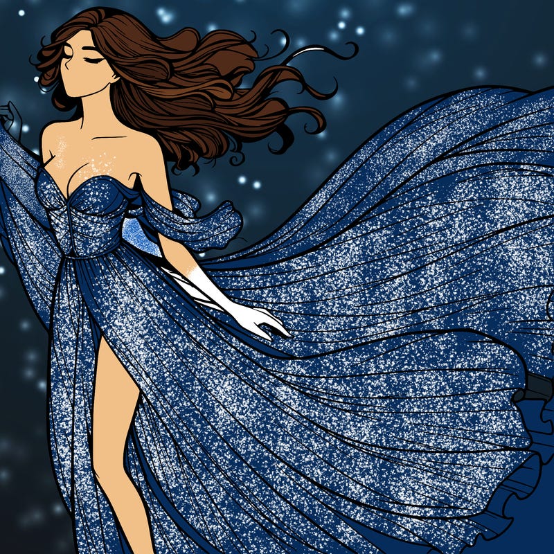 realistic woman in dress flowing the the wind