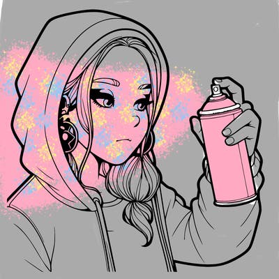 a realistic girl, spray painting