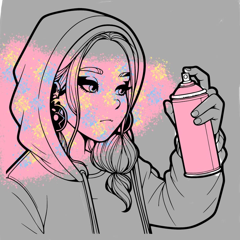 a realistic girl, spray painting