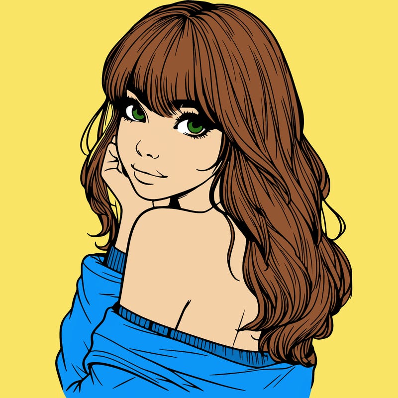 realistic girl with bangs looking over her shoulder