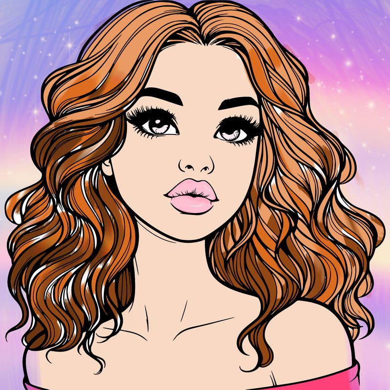 realistic girl with wavy hair and lips