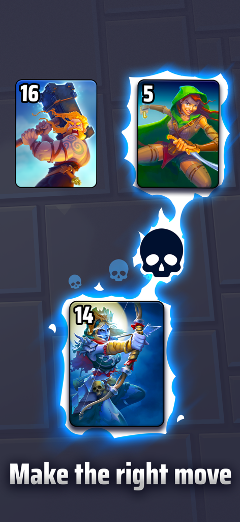 Strategischer rundenbasierter Kartenkampf zwischen Fantasy-Helden in Black Deck