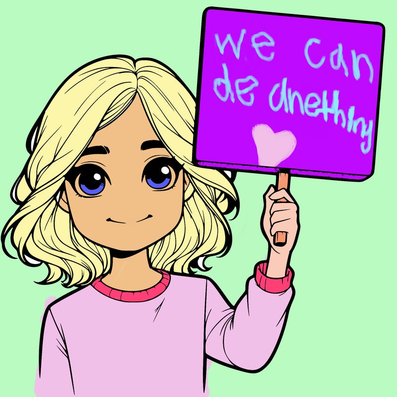 realistic girl holding up a sign