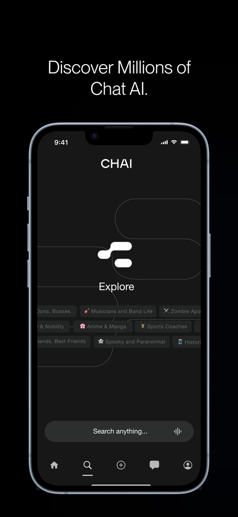 Chai app explore screen for discovering AI chat characters.